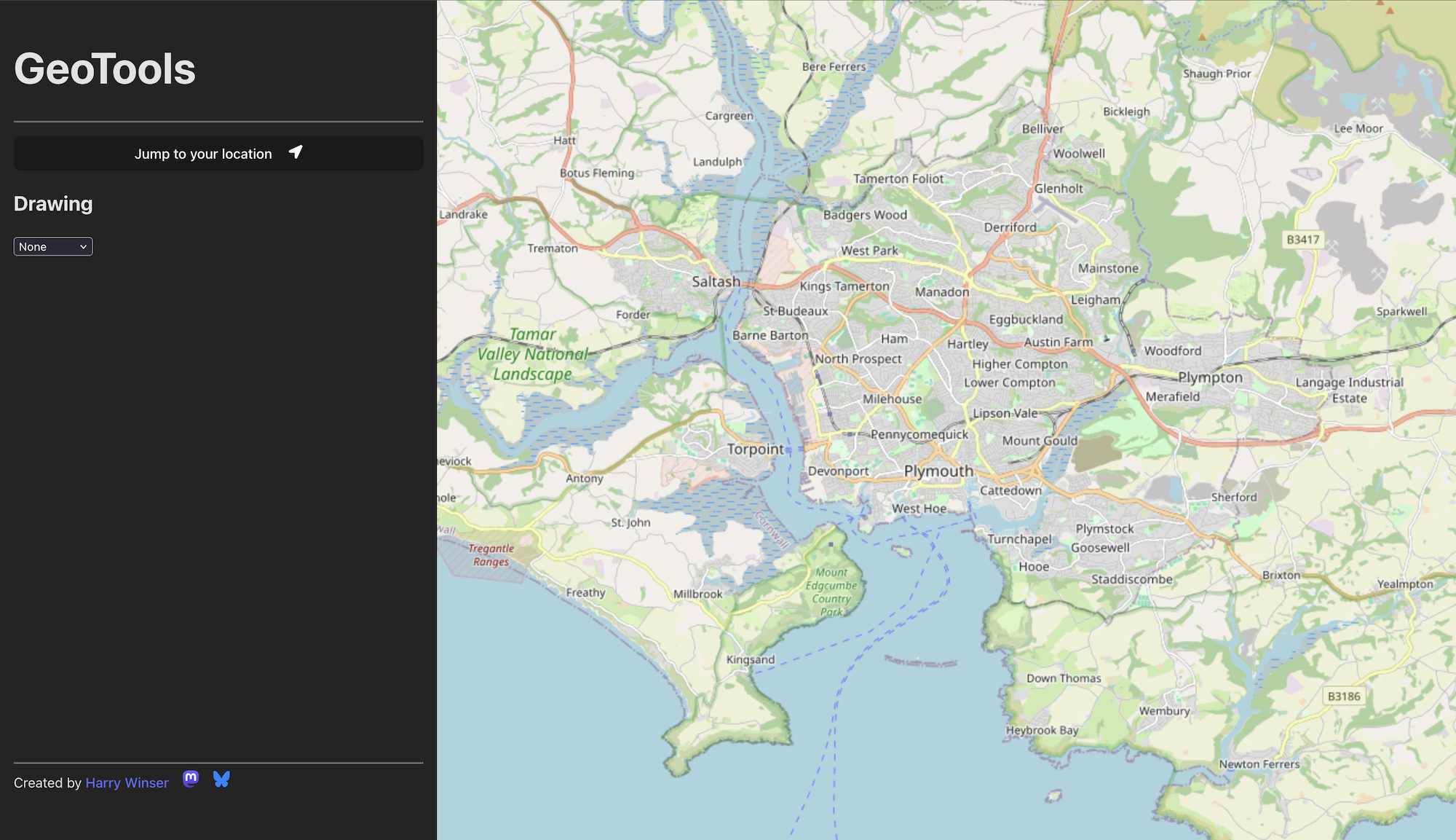 A screenshot of the early build of geotools