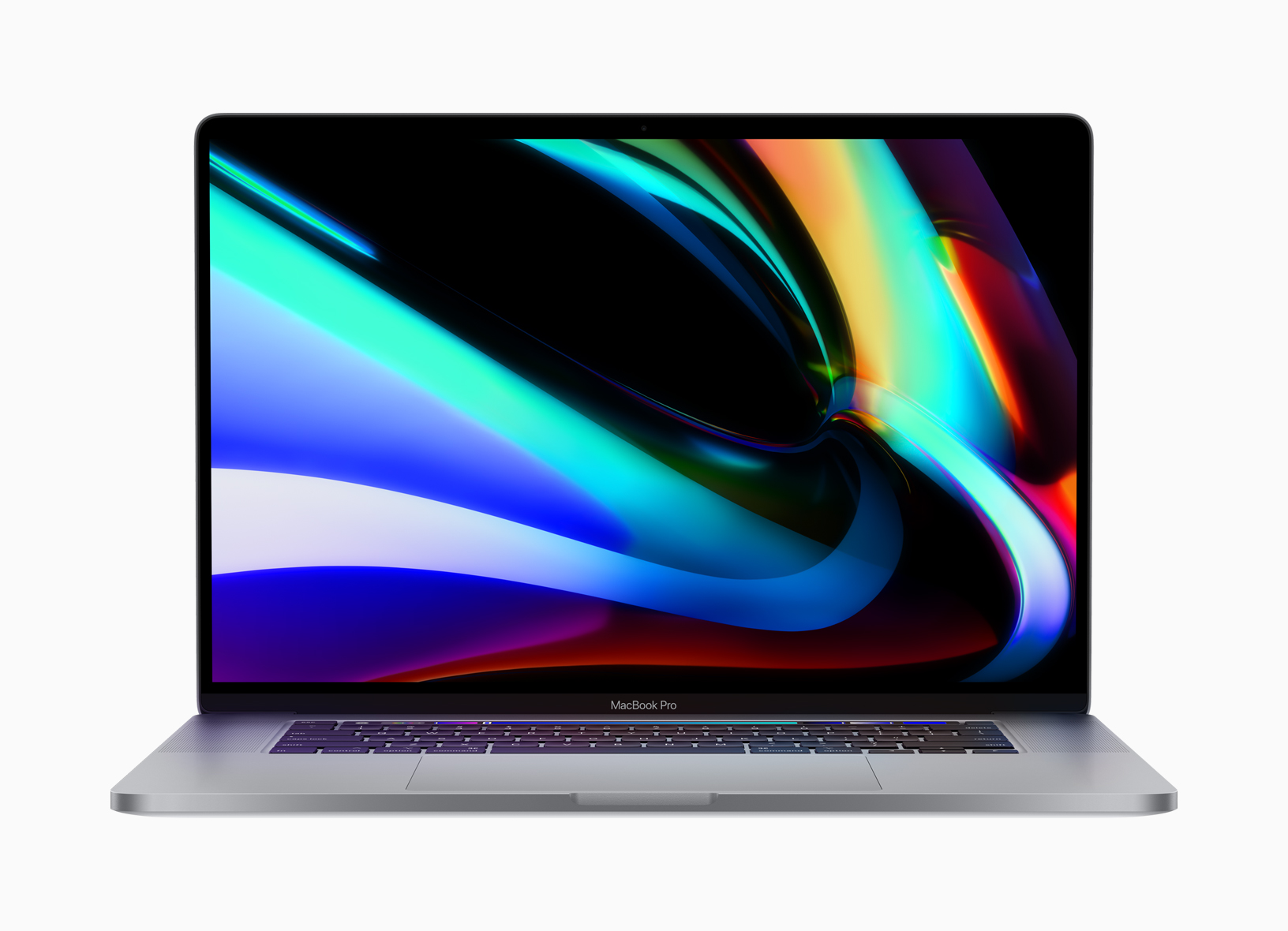 A 16 inch Macbook pro, facing at the user